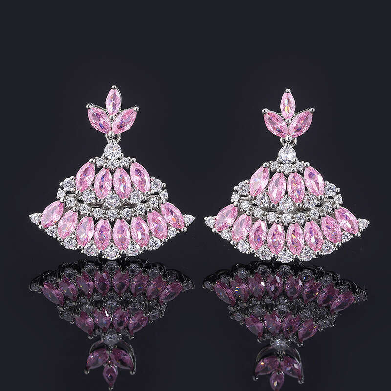 Zircon Luxurious Red Tourmaline Drop Fan-Shaped Skirt Royal Blue Earrings 095