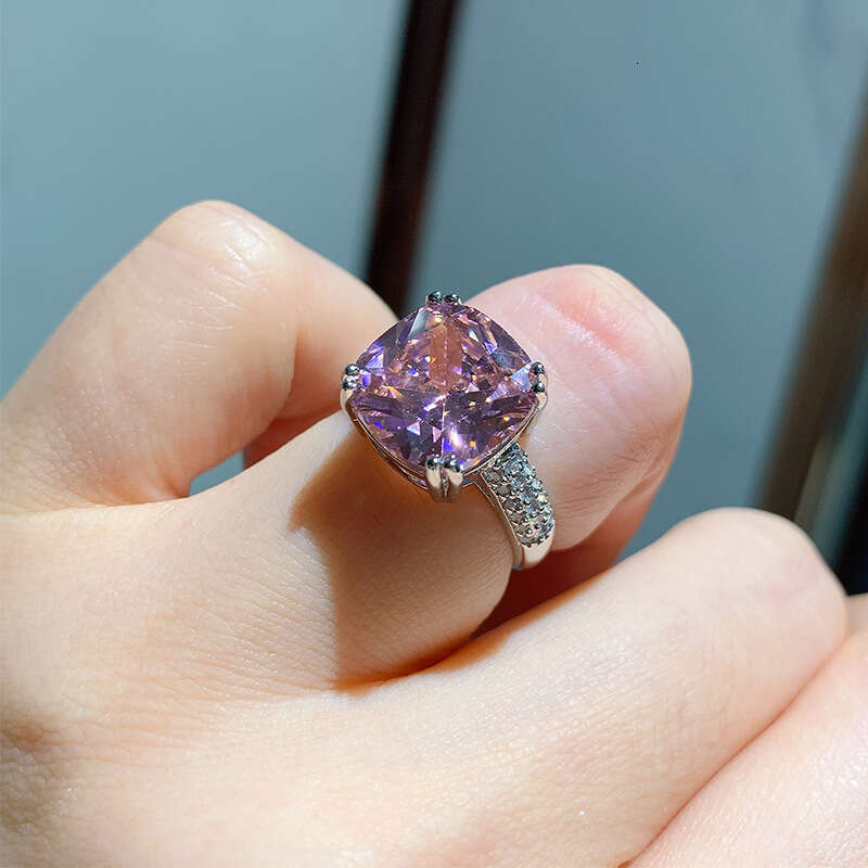 Square Simulated Jewelry For Women, Elegant And Simple Open Pink Diamond Ring 48C