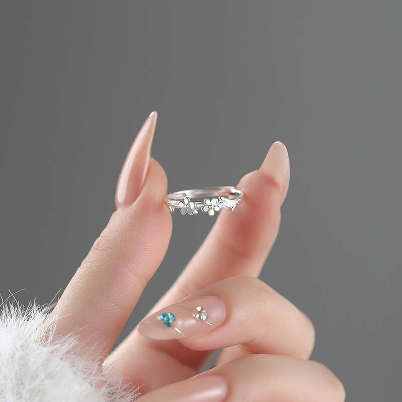DHcollections Abao S999 Pure Silver Floral Ring Forest Style Sweet Fresh Temperament Adjustable Gentle Hand Jewelry