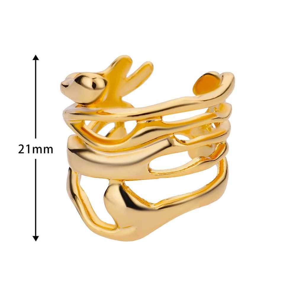 2024 Stainless Steel Rings for Women Men Gold Color Hollow Wide Open Ring Fashion Wedding Party Finger Jewelry Gift XJ250707