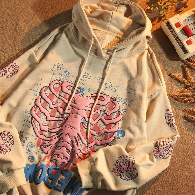 Y2K Pink Skeleton Hoodies Women Autumn Streetwear pullover Goth Sweatshirts Harajuku Grunge Oversized Winter Hoodies Female 250708