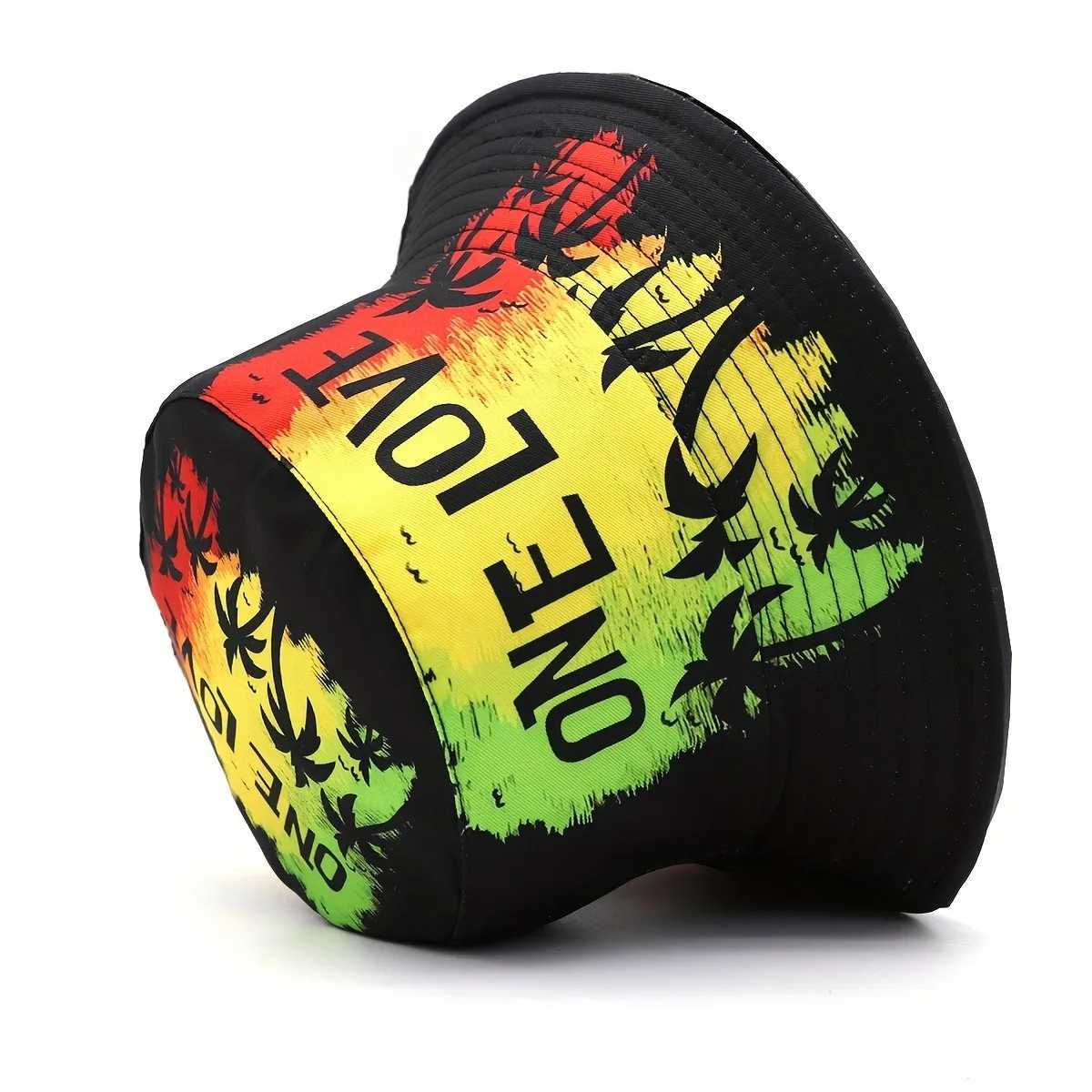Unisex Reversible ONE LOVE Bucket Hat Lightweight Casual Tropical Design Basin Cap for Outdoor Vacations Travel Sun Protection Y250707