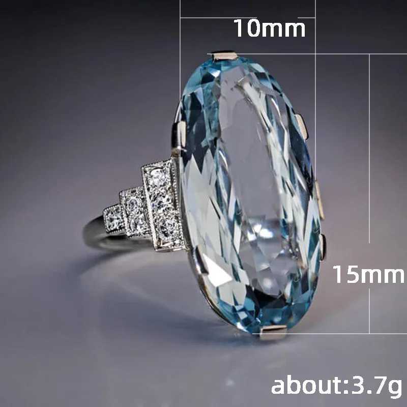 925 Sterling Silver Female Blue Wedding Ring Band Oval Stone Engagement Party Women Luxury Jewelry Shine CZ Stone Jewelry Gift XJ250707