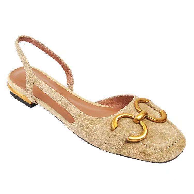 French Style Low Heel Closed Toe 2025 Summer New Backless Horsebit Suede Strap Sandals for Women