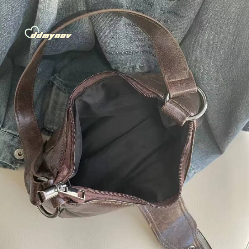 2025 Spring Hot Selling Maillard Retro Small Spicy Girl Y2K Wasteland Style Vintage Leather Shoulder Armpit Bag ddmynov