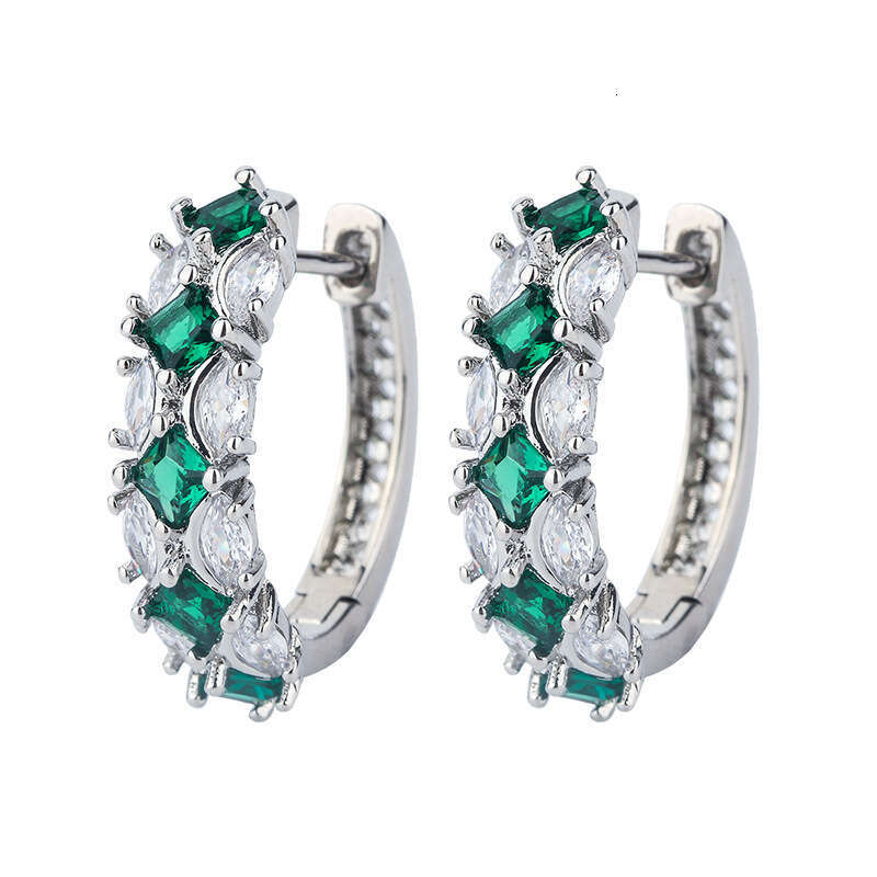 Huayoumei Jewelry Exquisite Emerald Zircon Hoop Exaggerated Row Earrings Inlaid Dia Red Tourmaline Ring 5Fc