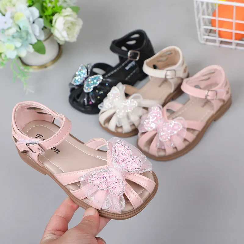 2025 Summer Girls Sandals Princess Beach Shoes Cut-outs Kids Sandals Crystal Butterfly Lace Sweet Soft Breathable Anti-kick CuteR250707