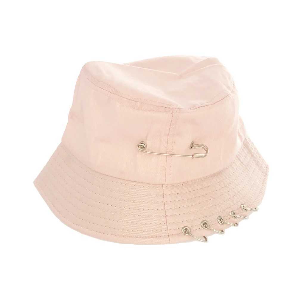 XaYbZc Solid Color Iron Pin Rings Personality Bucket Hat For Unisex Women Men Cotton Fishermen Cap Factory Sells Directly Y250707