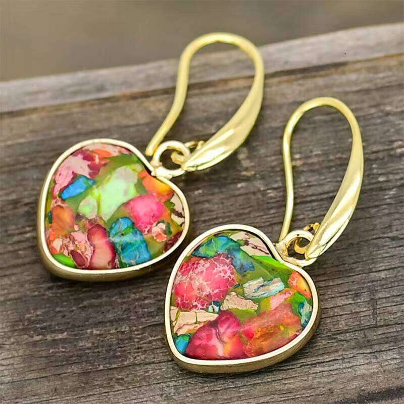 Creative Heart-Shaped Mixed Color Imperial Trendy Natural Stone Earrings