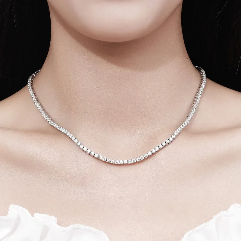 EWYA Sparkling Real Full 2.5/3/4/5mm D Color Tennis Necklace for Women S925 Silver Diamond Neck Chain Necklaces Gift 250702