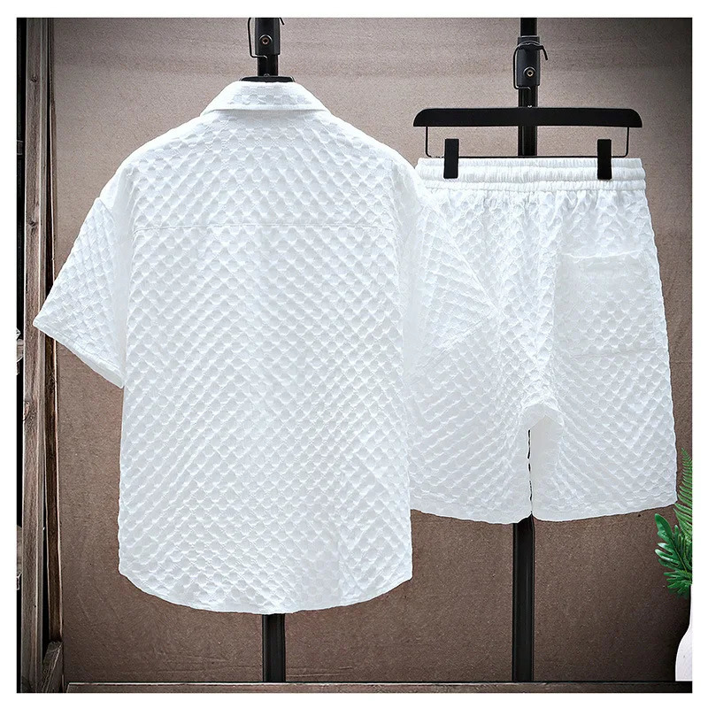 2025 Mens Casual Short Sleeve Set Summer Lightweight Sportswear Retro Fashion Two Piece Suit Street 250708