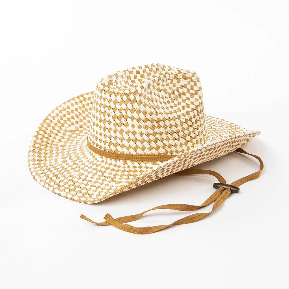 Cowboy Straw Hat Double Concave Handwoven Twocolor Western Outdoor Travel Beach Ladies Knight Sombrero 250707
