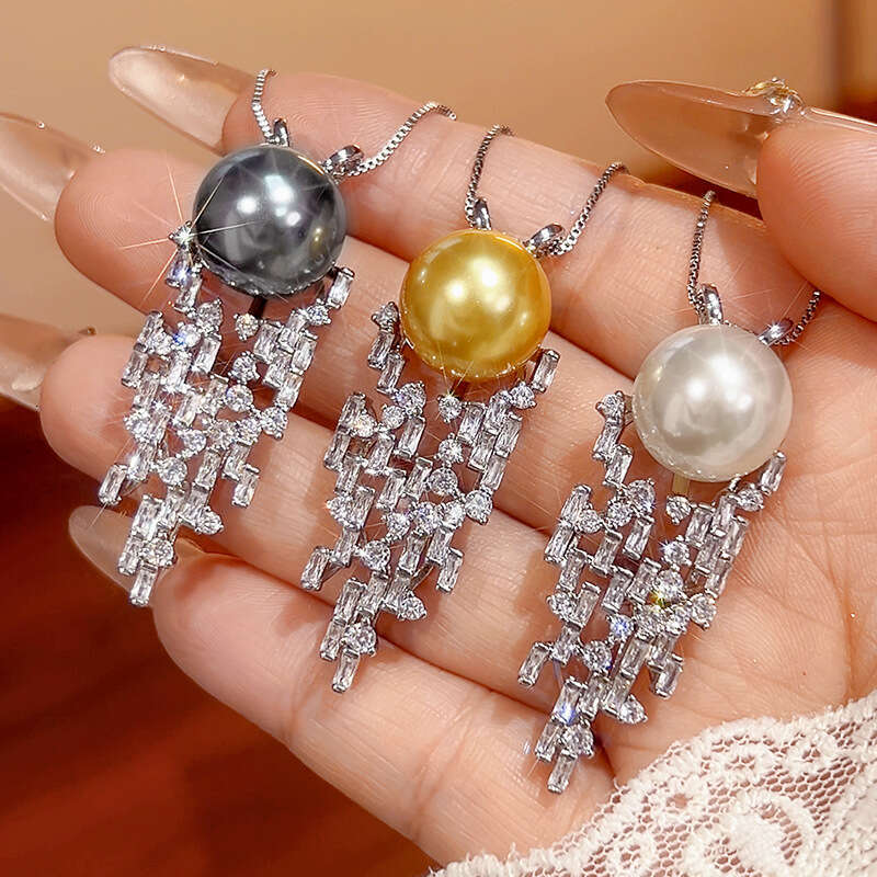 Necklace Imitation Natural South Sea Gray Elegant Australian White Pearl Versatile Fashion High-End Sense Women's Style 3C3
