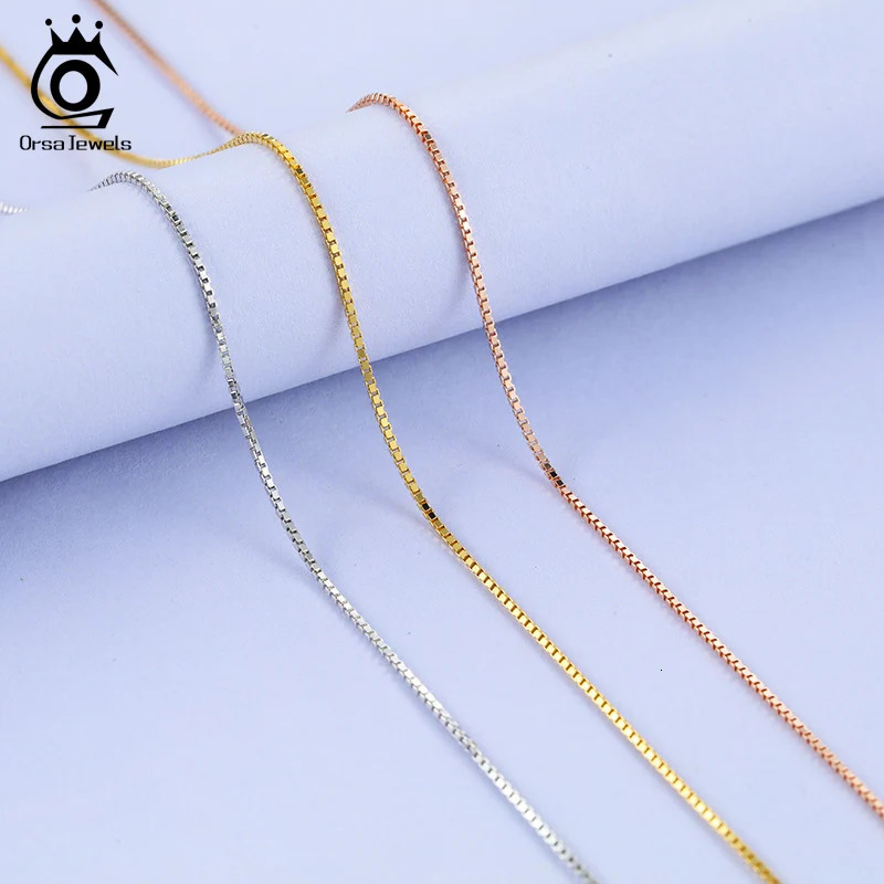 ORSA JEWELS Italian 925 Sterling Silver Box Chain Necklace Rose Gold/Gold Plated Silver Necklaces Neck Chains for Pendant SC07-G 250702