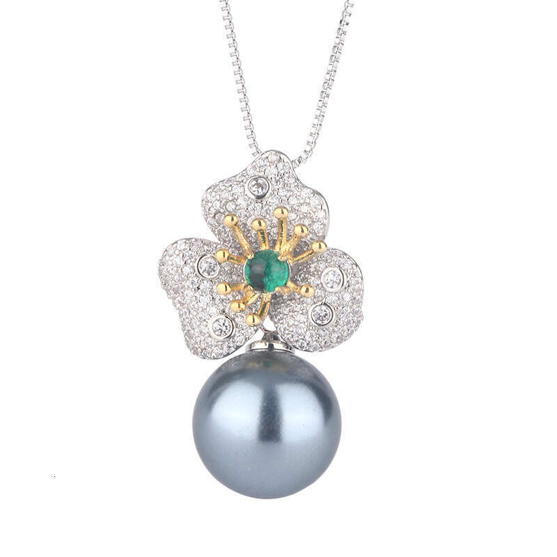 Autumn Winter New Set Flower-Shaped Gray Pearl Clavicle Chain S Sier Needle Earrings High-End Elegant Versatile Women's Style 01C