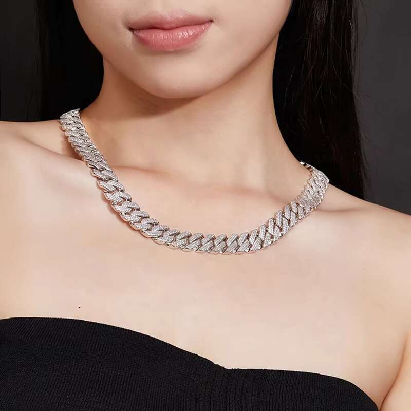 925 Sterling Silver Cuban Link 15mm Moissanite Diamond Necklace Stylish Jewelry for Men