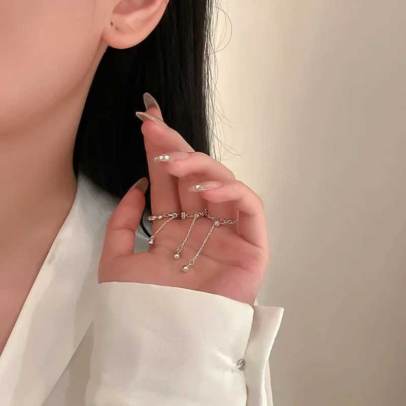 925 Sterling Silver Flower Ball Long Tassel Chain Adjustable Pull Ring for Women Index Finger Ring Trendy Fine Jewelry XJ250707