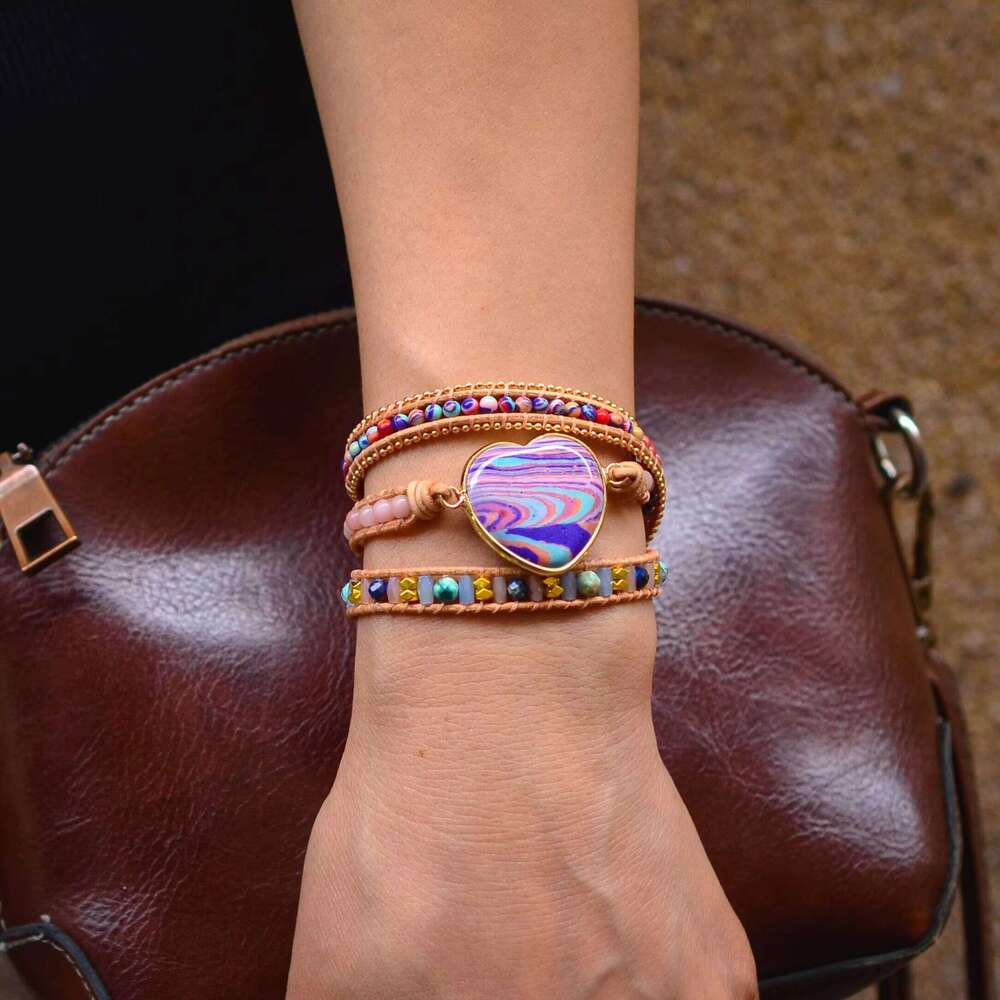 Natural 5-Layer Handmade Heart-Shaped Imperial Stone Bracelet Women's Jewelry Drop Shipping