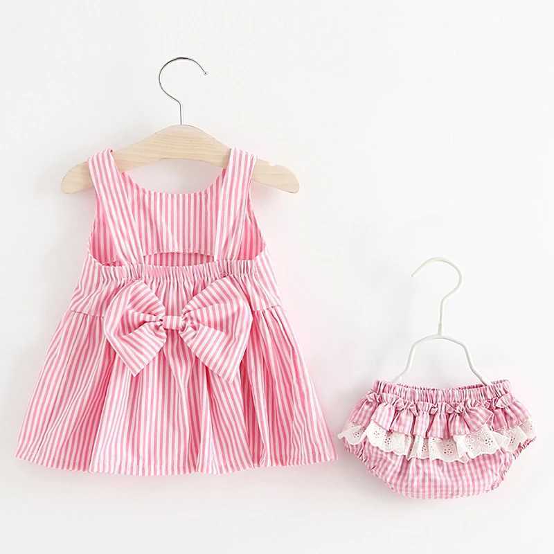 2024 Girls Cute Summer Sleeveless Dress Girl 2-Piece Sets Short Pants+Dress Set Stripe Pattern for Baby 6-24M R250707