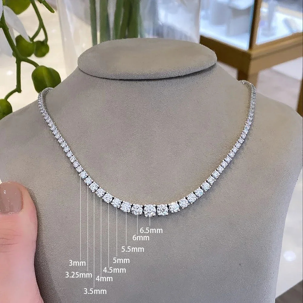 3-6.5mm Size Gradient All Diamond Tennis Necklace with Certificate S925 Silver Riviera Necklaces Neck Chain for Women 250702