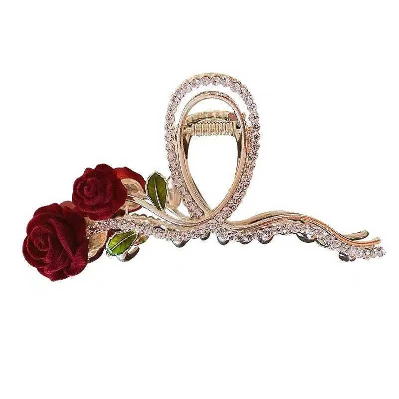 Retro New Rhinestone Rose Grasp Clip Womens Ponytail Shark Clip Hair Claw Hair Clip Elegant Girl Fashion Hair Accessories Z250707