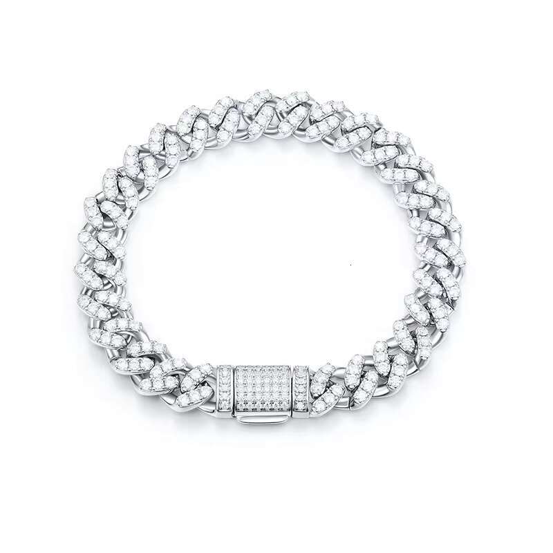 Unisex 925 Silver 8mm Moissanite Inlaid Hip-Hop Cuban Style Bracelets Bangles Fashionable Accessories for Men and Women