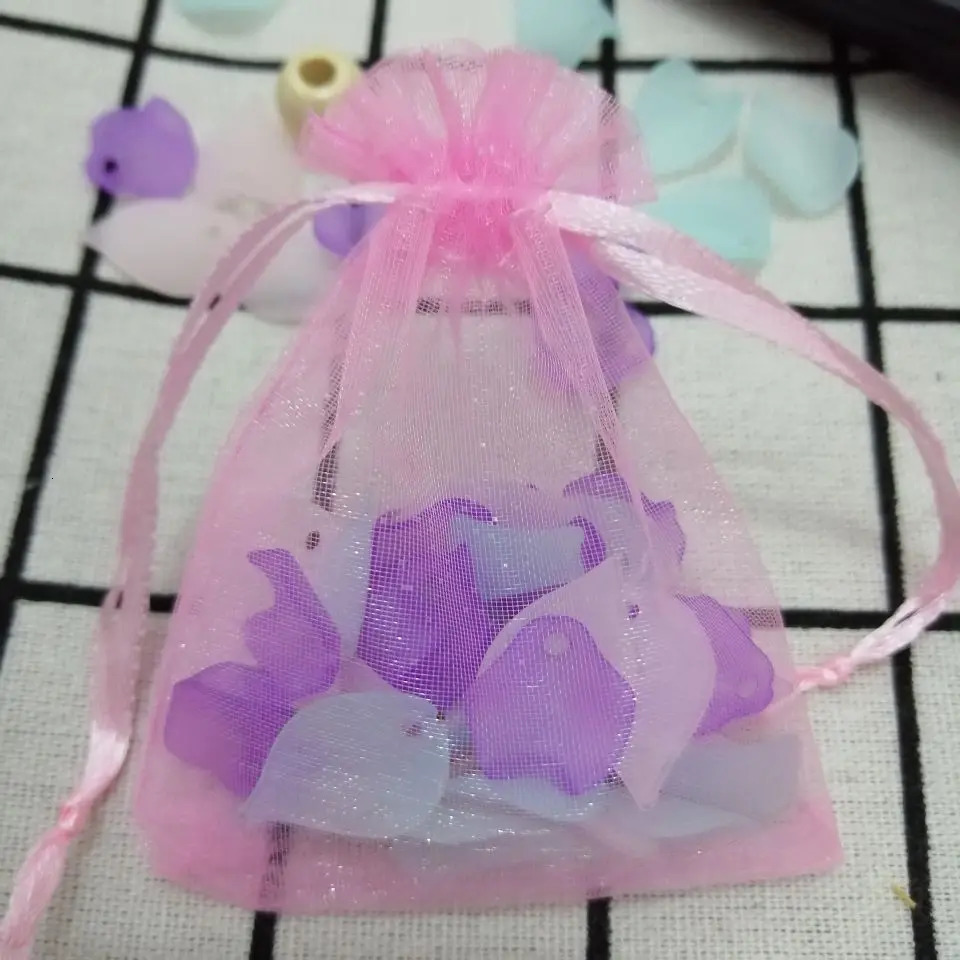 Wholesale 100 Pcs/lot Pink Organza Bags Drawstring Pouches Jewelry Bags Gift Packaging Bags Christmas Wedding Gift Package Bags 250702
