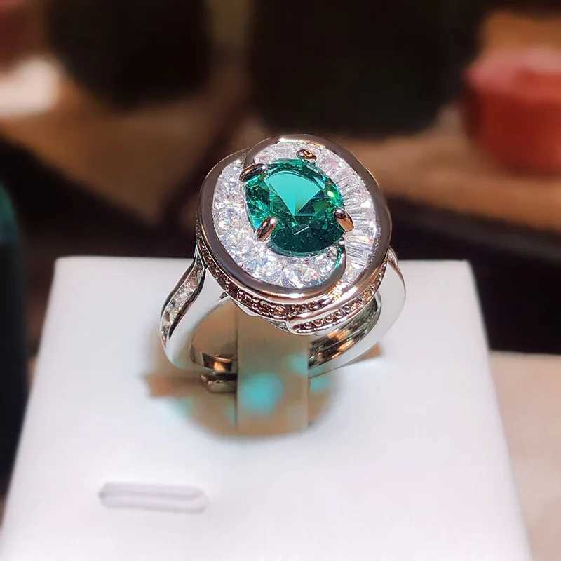 Round Emerald Stone Rings for Women Vintage Colorful 925 Sterling Silver Finger Ring Open Adjustable Jewelry Gift Womens Ring XJ250707