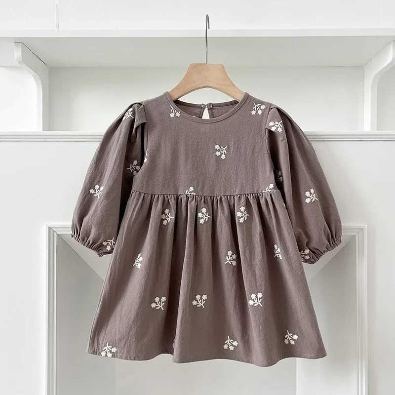 2-7 Years Casual New Flower Girl Dresses Kids Girls Dress Floral Kids Clothes Autumn Cotton Embroidery Baby Girl Princess Dress R250707