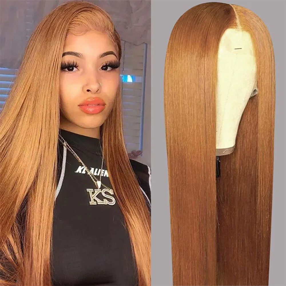 Highlight Brown Wig Look Like Really Human Hair Frontal Lace Wig Bone Straight HD Lace Wig Blonde Lace Front Synthetic Wigs For Women 200 Density HD T
