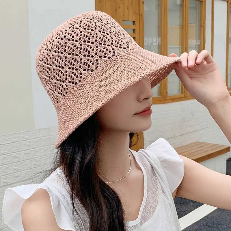 Female Spring Sun Protection Hollow Hat Summer Breathable Sun Shield Hat Versatile Fisherman Hat Bucket Hat Y250707