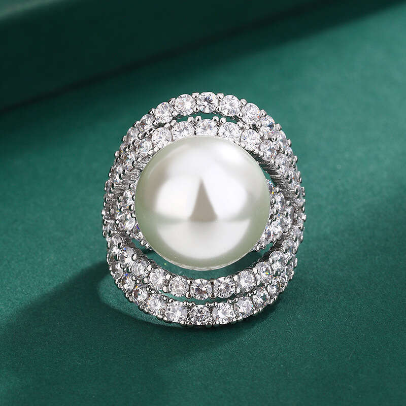 Huayoumei Hollow Zircon Internet Celebrity Tahitian Deep Sea Pearl Inlaid With Diamonds Empty Setting Ring 875