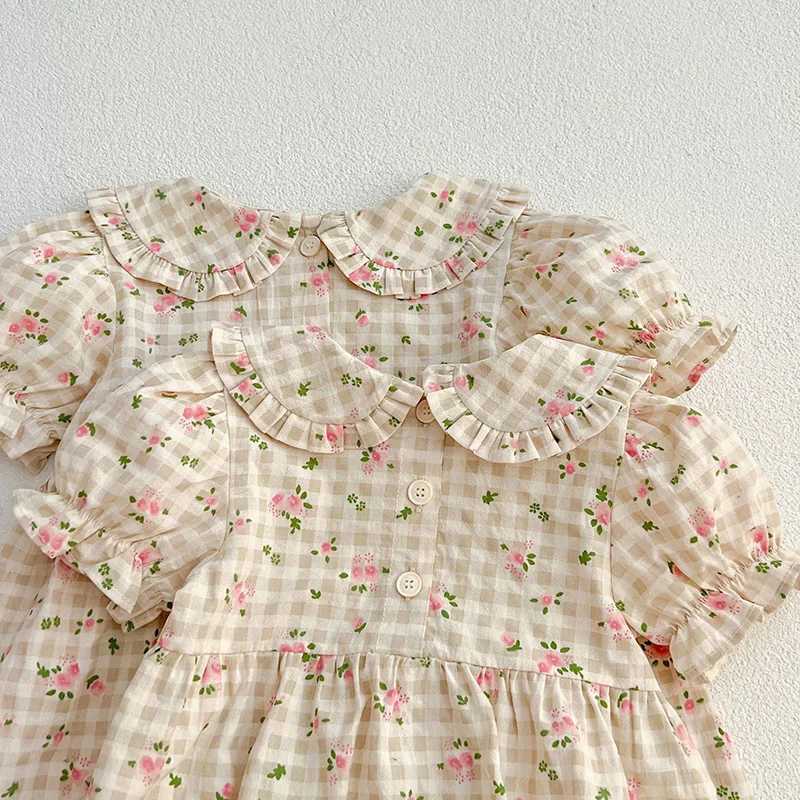 2024 New Summer Kids Party Dresses Short Sleeved Cotton Floral Printing 2-6 Years Baby Girls Princess Dress Sisters Clothes R250707