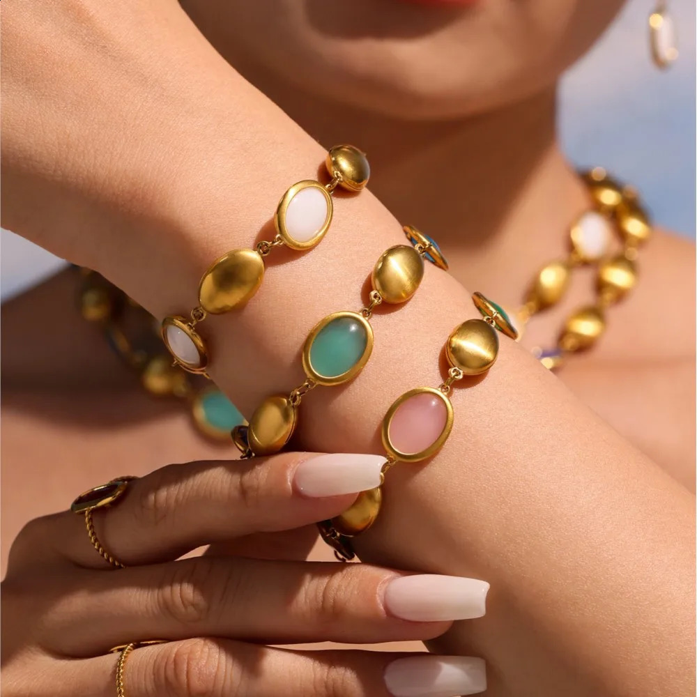 Unique Necklace Bracelet Earring In Stainless Steel With Multi Color Opal Necklaces Matching Bracelets Dangle Earrings For Women 250707