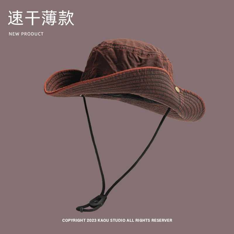 Japanese Retro Old Craft Drawstring Bucket Hats for Women Summer Outdoor Camping Sun Protection Mesh Breathable Hiking Caps for Men Y250707