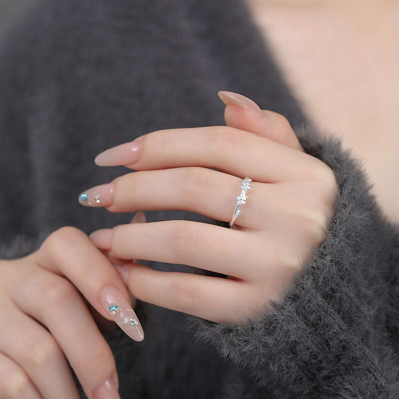 DHcollections Abao S999 Pure Silver Floral Ring Forest Style Sweet Fresh Temperament Adjustable Gentle Hand Jewelry