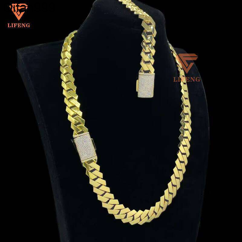 15Mm Hip Hop Gold Plated Pure Sier Regular Cuban Necklace Charm Mens Boutique Jewelry Chain