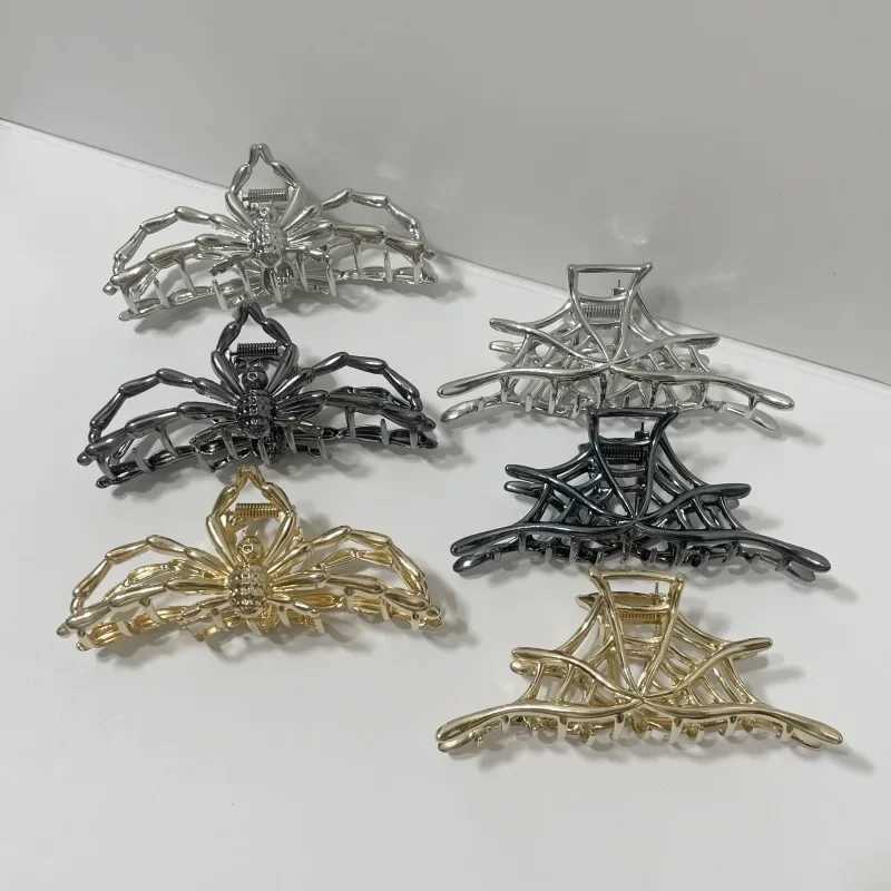 Hip Hop Halloween Spider Skeleton Hair Claw Clips for Women Jewelry Accessories Black Silver Gold Big Barrette New Headwear Y250707