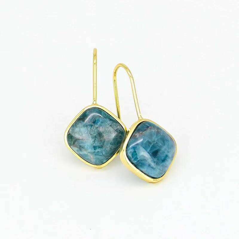 New Trendy Square Apatite with Gold Edge Simple Fashion Earrings