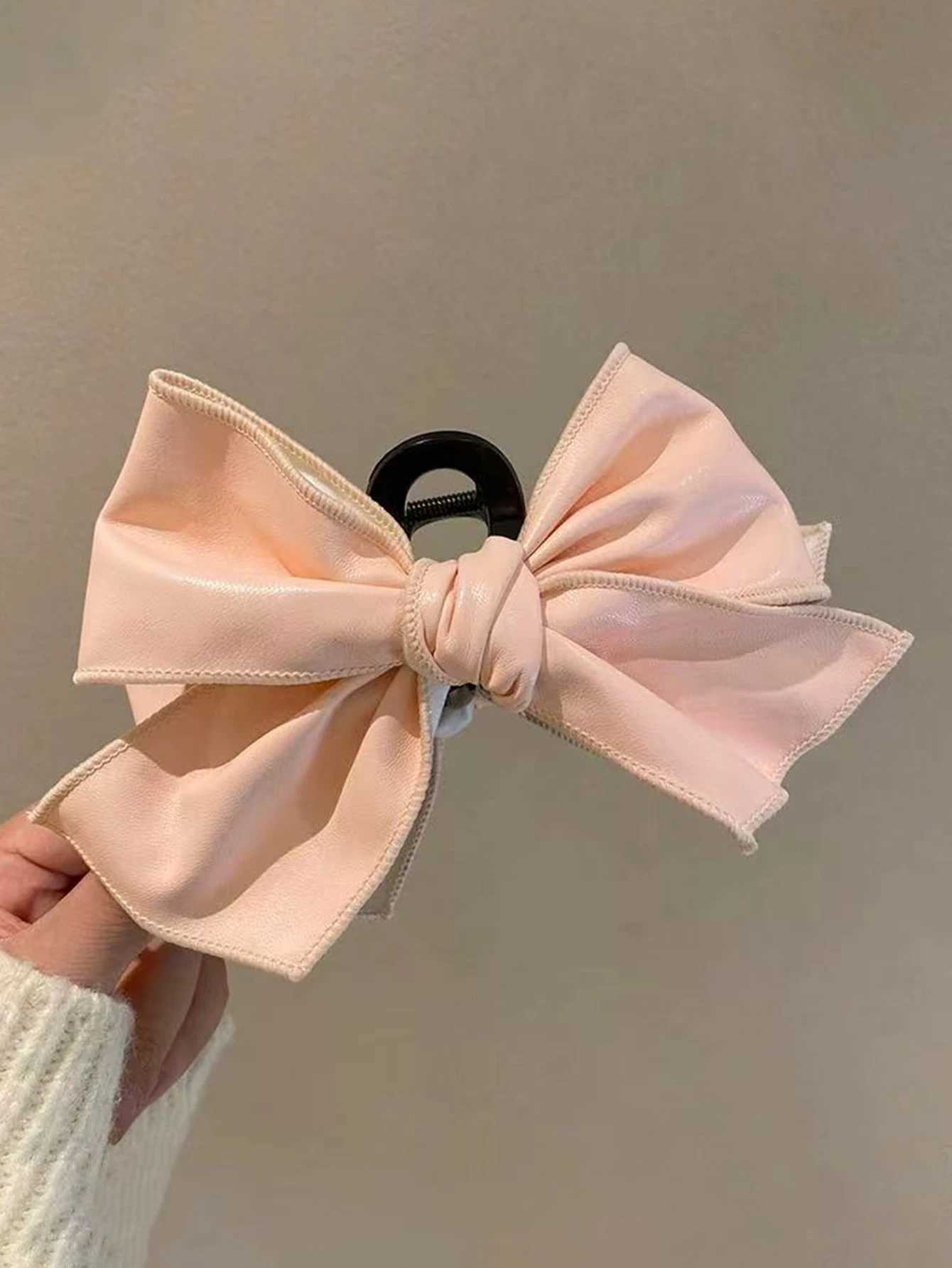 Pink Leather Cute Hair Clips for WomenBow-knot Claw Clips for Thick HairNon-slip Black Hair Barrettes Premium Hair Accessories Z250707