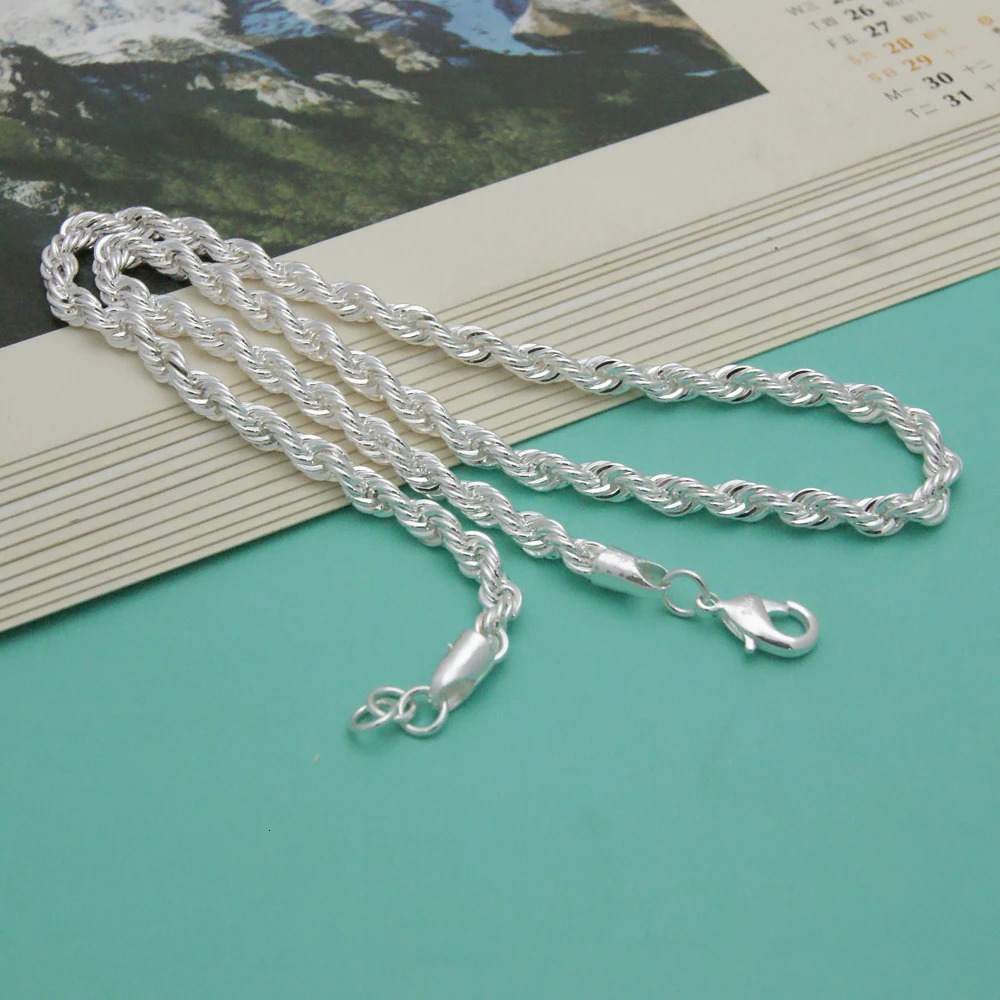 Classic 925 Sterling Silver Hand Woven Chain Necklace Female Punk Silver Choker Twists Chain Necklace Cool Jewelry For Men Women 250702