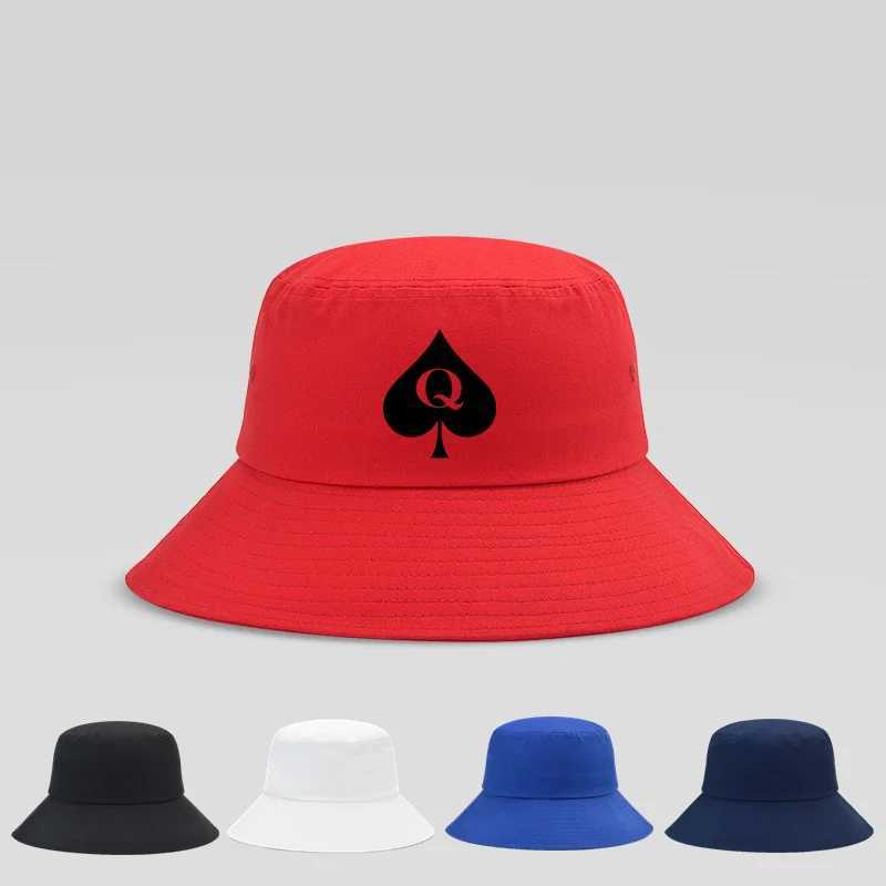 New Fashion Queen Of Spades Bucket Hats For Men and Women Summer Outdoor Hats Cap Black White Red Bucket Hats Y250707