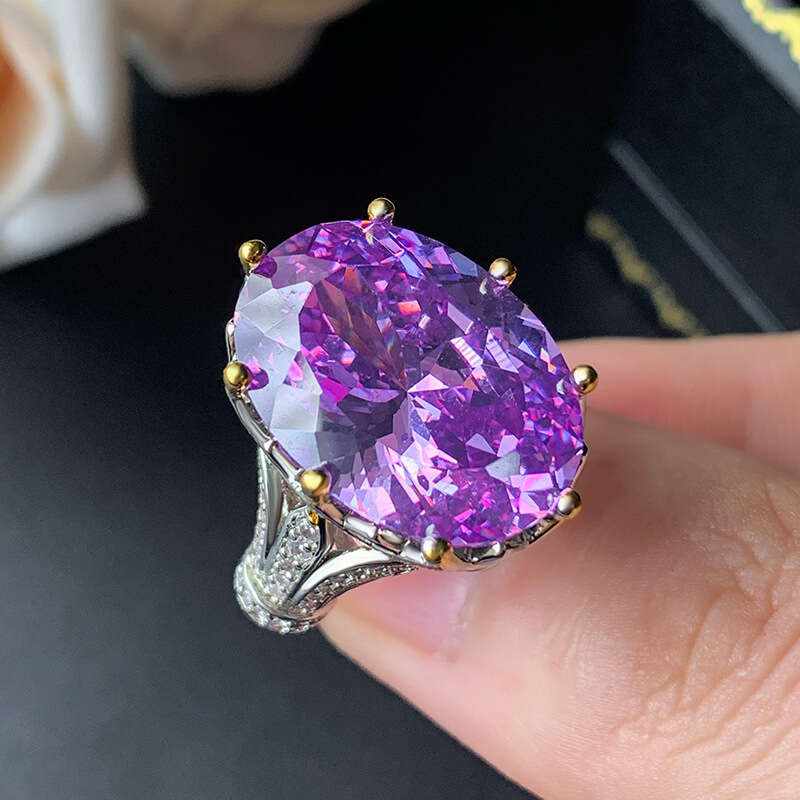 New Jewelry Simulated Bird's Nest Cut Purple Kunzite Pink Yellow Zircon Colorful Gemstone Open Ring For Women Fashion Commuting Dc1