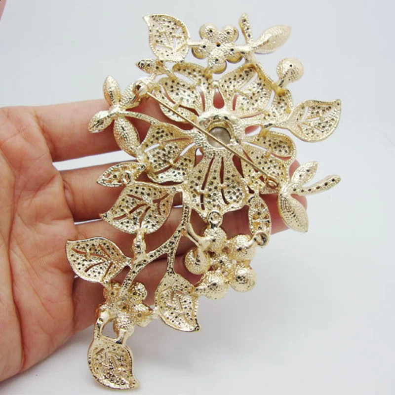 Big Elegant Pink Crystal Flower Brooch Pin Romantic Wedding Bride Bridesmaid Large Brooches For Woman Jewelry 250625