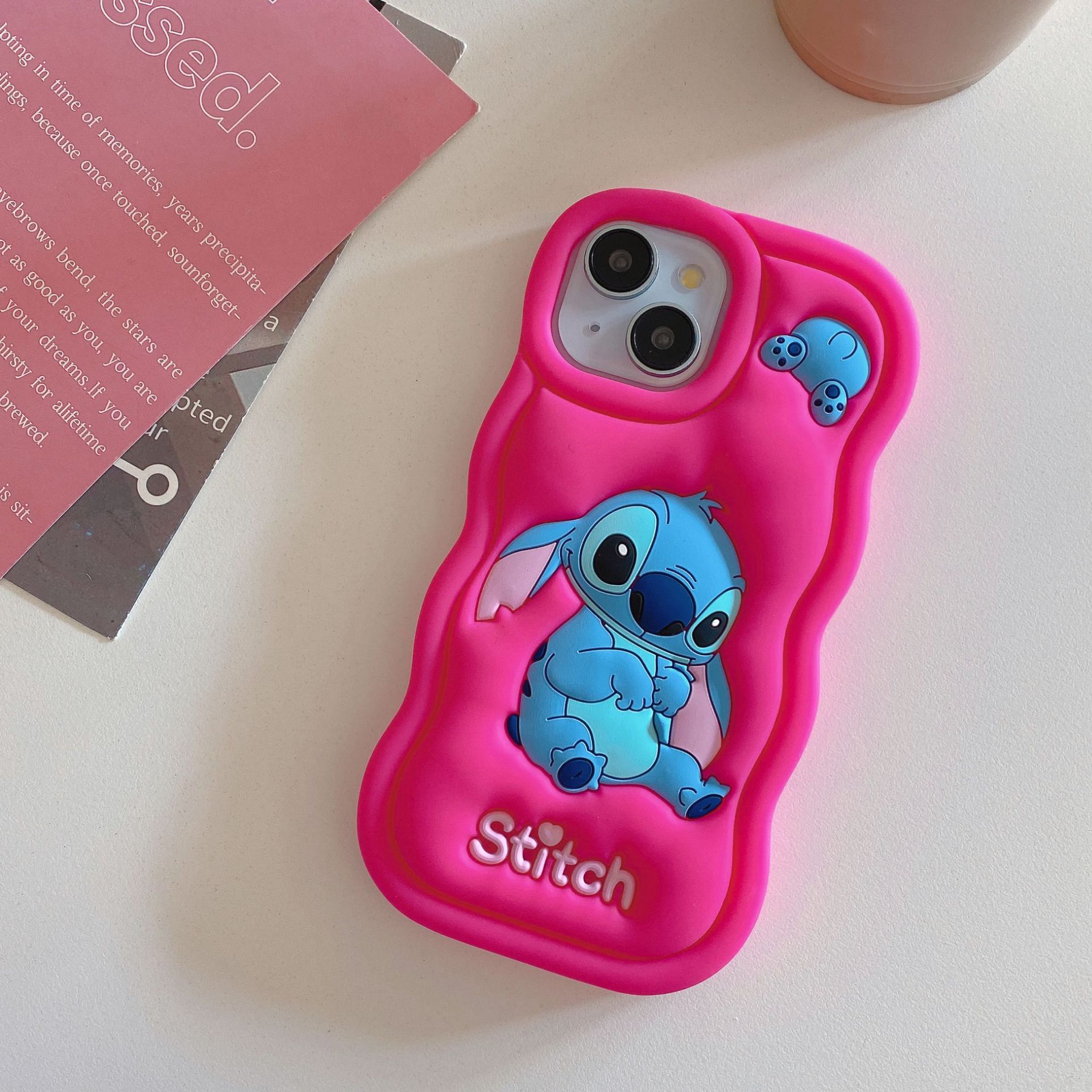 Cartoon Silicone Stitch English Anti-drop Protective Suitable for141516Promax Phone Case ddmythur