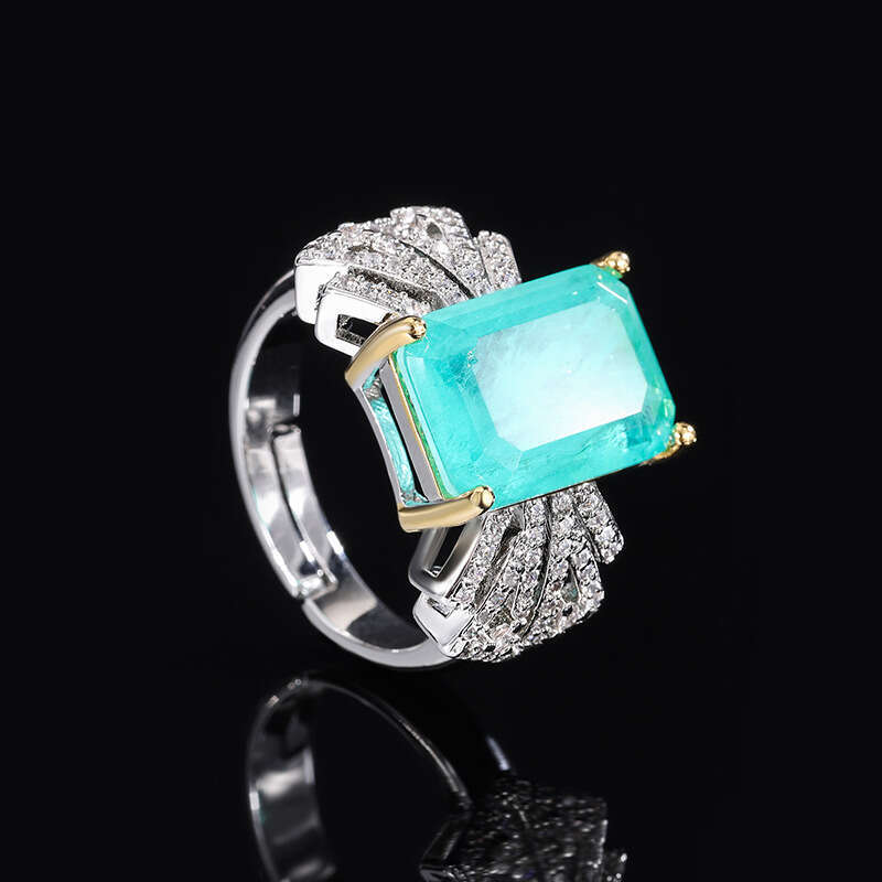 Pink Zircon For Women, Para Green With Inlaid Zircon, Square Ring Band 730