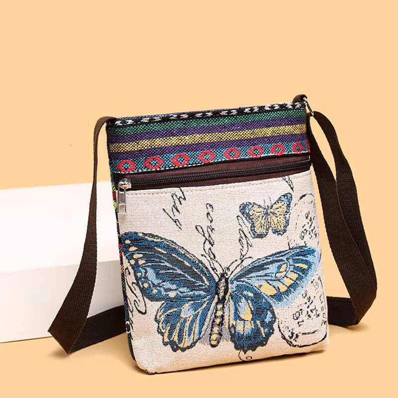Women Small Canvas Embroidered Phone Shoulder Retro Ethnic Style Travel Outdoor Messenger Crossbody Bag ddmynov