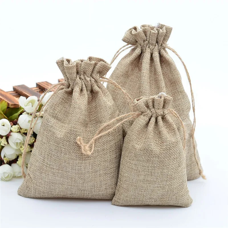 10pcs/lot Jute Linen Drawstring Bag Gift Bag Diy Handmade Bag Pack Christmas Party Wedding Jewelry Pouch 250702