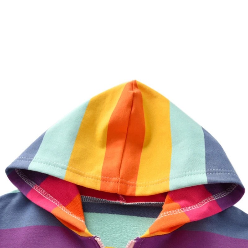 Autumn Baby Girls Hoodie Jacket Kids Sweater Shirt Rainbow Stripe Long Sleeve T-Shirt Children Tops Zipper Sweatshirt Child Coat 250704