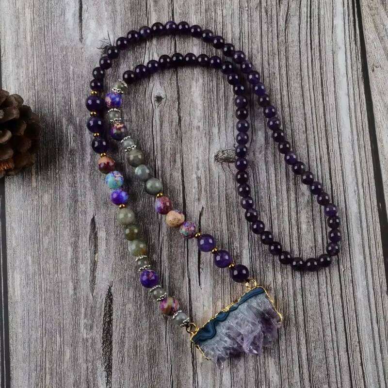 Hot Sale Amethyst Pendant Female Beaded Natural Stone Necklace